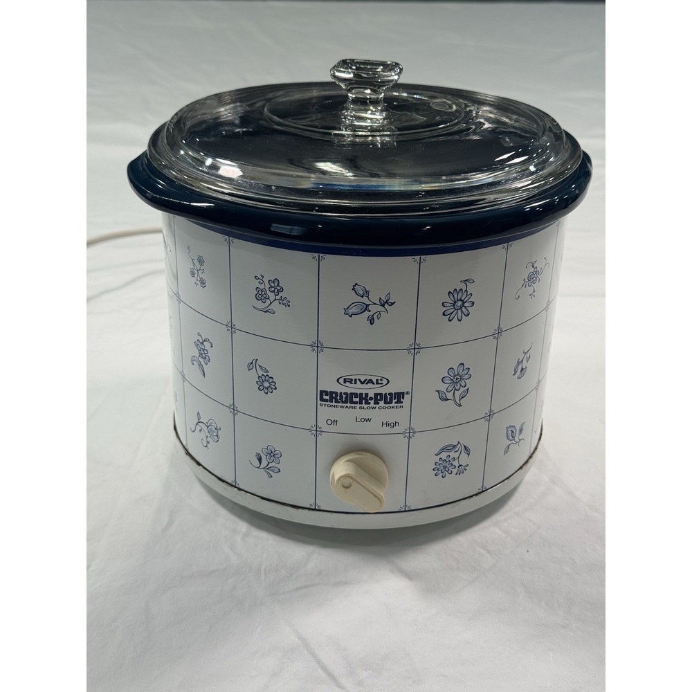 Rival Crock Pot 3120 Slow Cooker Blue Floral Pattern Stoneware‎ Plastic Lid